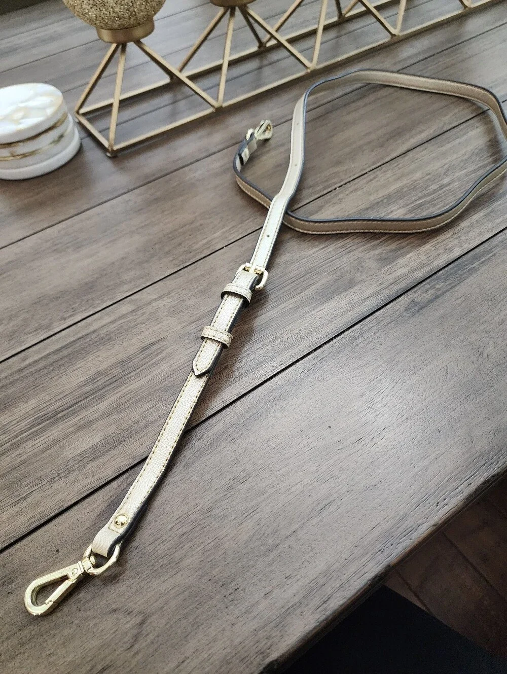 Classic Gold Faux Saffiano Leather Crossbody Strap with Gold Hardware 49 In Long